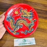  Mâm bồng, đĩa đựng hoa quả, đĩa trầu men đỏ họa tiết rồng/ sen đắp nổi - Gốm sứ Bát Tràng 