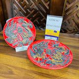  Mâm bồng, đĩa đựng hoa quả, đĩa trầu men đỏ họa tiết rồng/ sen đắp nổi - Gốm sứ Bát Tràng 