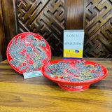  Mâm bồng, đĩa đựng hoa quả, đĩa trầu men đỏ họa tiết rồng/ sen đắp nổi - Gốm sứ Bát Tràng 