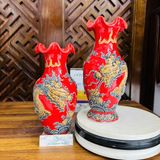  Lọ lượn rồng men đỏ họa tiết đắp nổi - Gốm sứ Bát Tràng cao cấp 