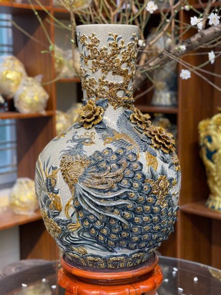  Tỏi Công Đào Kênh Đuôi 3D Cổ Thẳng H70cm - Gốm sứ Bát Tràng cao cấp 