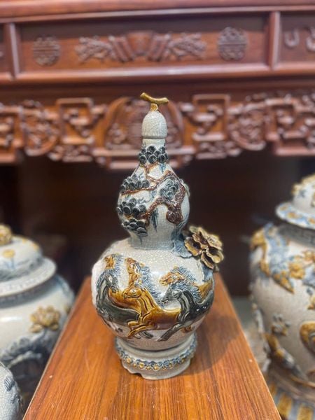  Hồ lô men rạn đắp nổi 3D Mã đáo thành công - Gốm sứ Bát Tràng cao cấp 