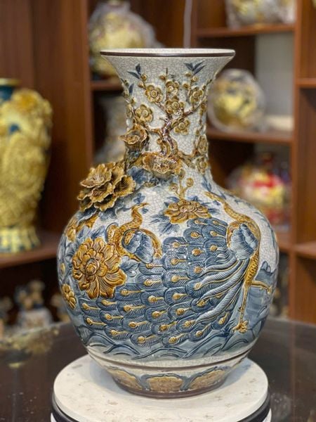  Tỏi men rạn đắp nổi 3D Loe Công Đào Hoa Kênh - Gốm sứ Bát Tràng chính hãng 