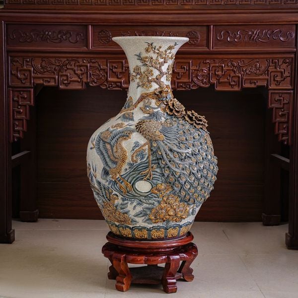  Tỏi men rạn đắp nổi 3D Công Đào Kênh Đuôi H80cm - Gốm sứ Bát Tràng cao cấp 