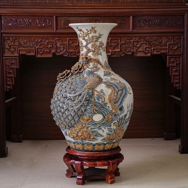  Tỏi men rạn đắp nổi 3D Công Đào Kênh Đuôi H80cm - Gốm sứ Bát Tràng cao cấp 