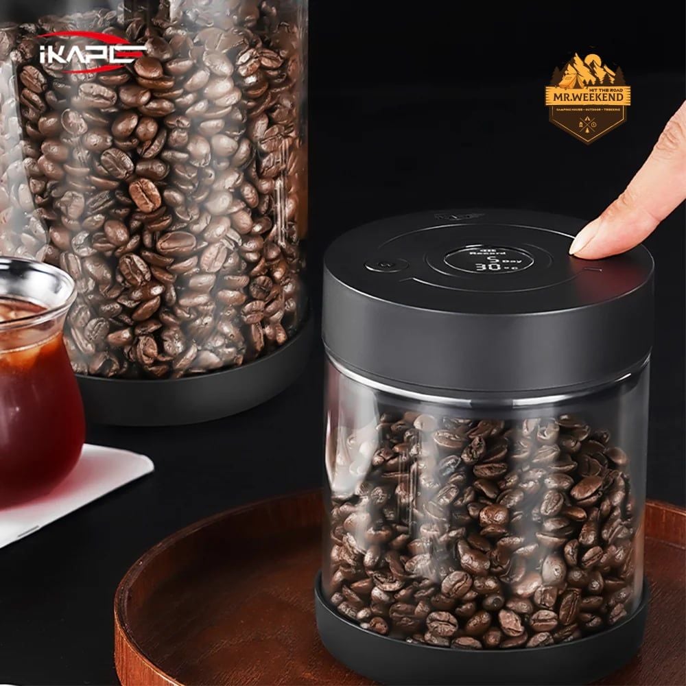 Hộp đựng cà phê hút chân không IKAPE Electric Vacuum Bean Canisters With Digital Display