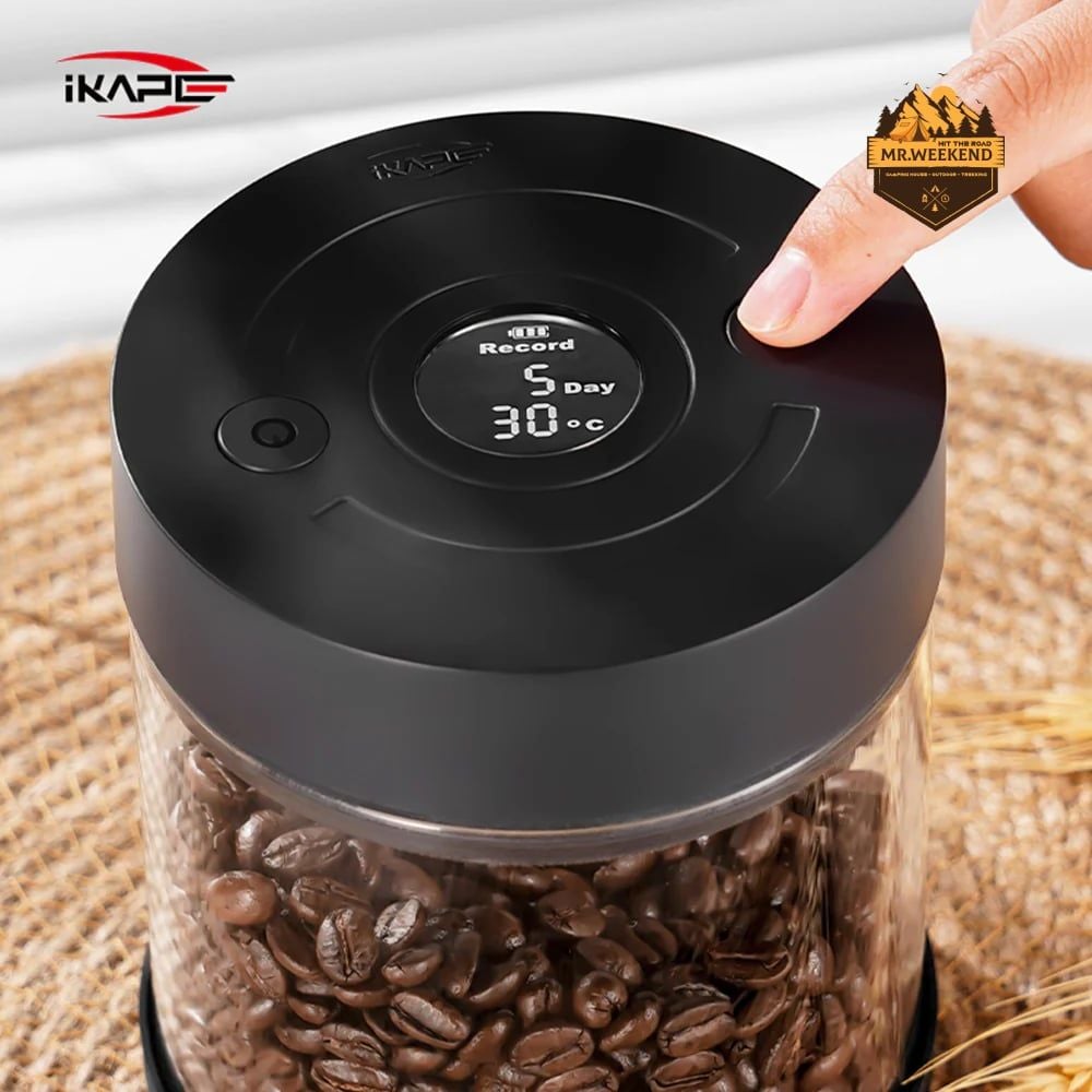 Hộp đựng cà phê hút chân không IKAPE Electric Vacuum Bean Canisters With Digital Display