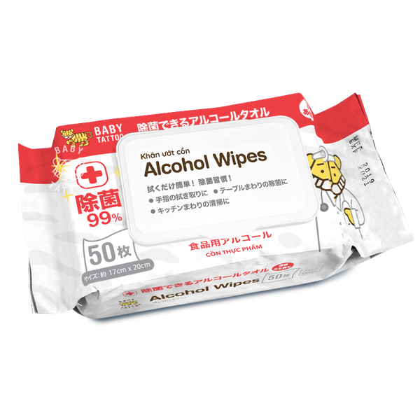  Khăn Giấy Ướt Cồn Thực Phẩm, Lau Sát Khuẩn, Dịu Nhẹ, An Toàn, Không Kích Ứng, Gói 50 Miếng 