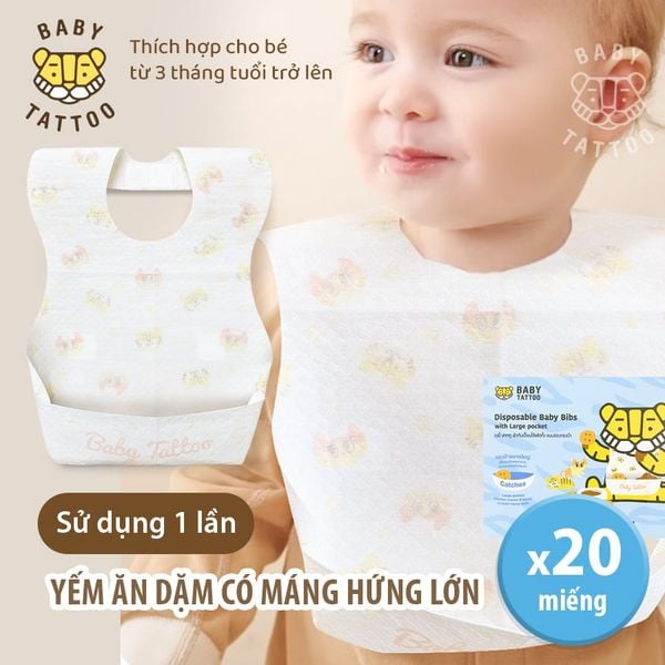  Yếm Ăn Dặm Cho Bé Có Máng Hứng, Yếm Vải Sử Dụng 1 Lần Tiện Lợi, Hộp 20 Cái 