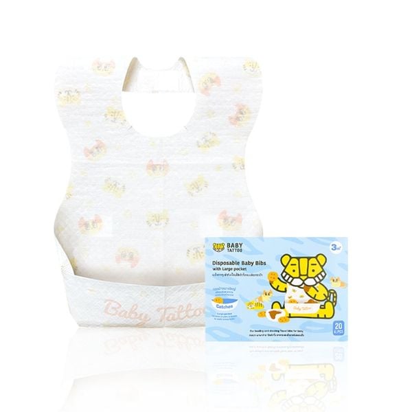  Yếm Ăn Dặm Cho Bé Có Máng Hứng, Yếm Vải Sử Dụng 1 Lần Tiện Lợi, Hộp 20 Cái 