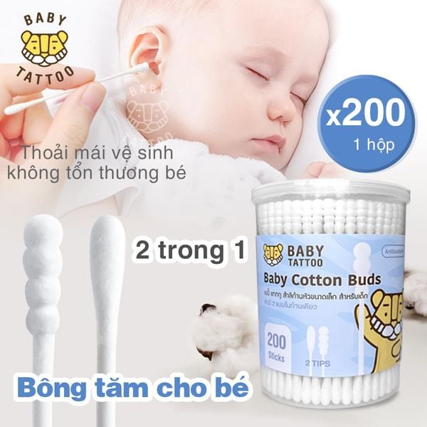  Bông Tăm Cao Cấp, Đầu Bông Mini Thương Hiệu, Bông Ngoáy Tay Tiện Lợi, An Toàn Cho Bé, 1 Hộp 200 Cái 