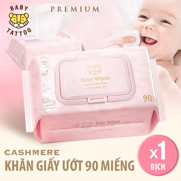  Khăn Giấy Ướt Siêu Cao Cấp Cho Bé Chất Vải CASHMERE, Làm Từ 100% Sợi Bông Tự Nhiên, Gói 90 Miếng 