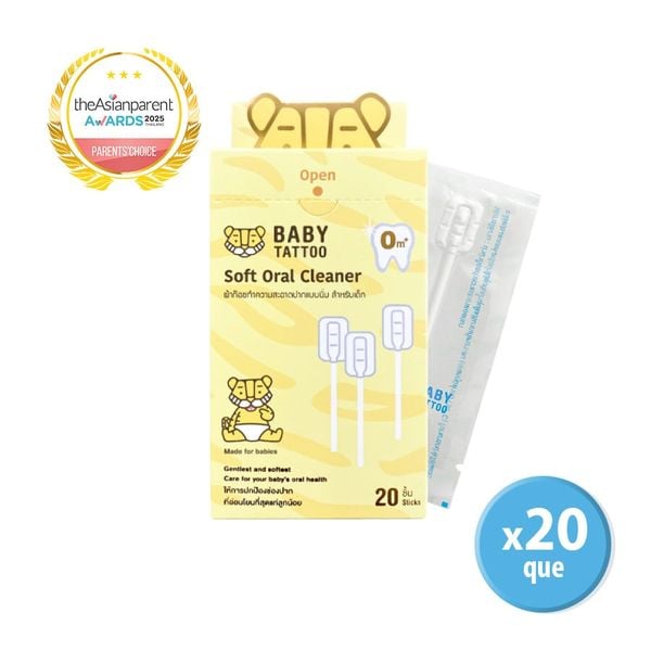  Que Rơ Lưỡi, Gạc Vệ Sinh Răng Miệng, Làm Sạch Cặn Sữa Cho Bé Sơ Sinh 0-8 Tháng, Dùng Một Lần, Hộp 20 Que 
