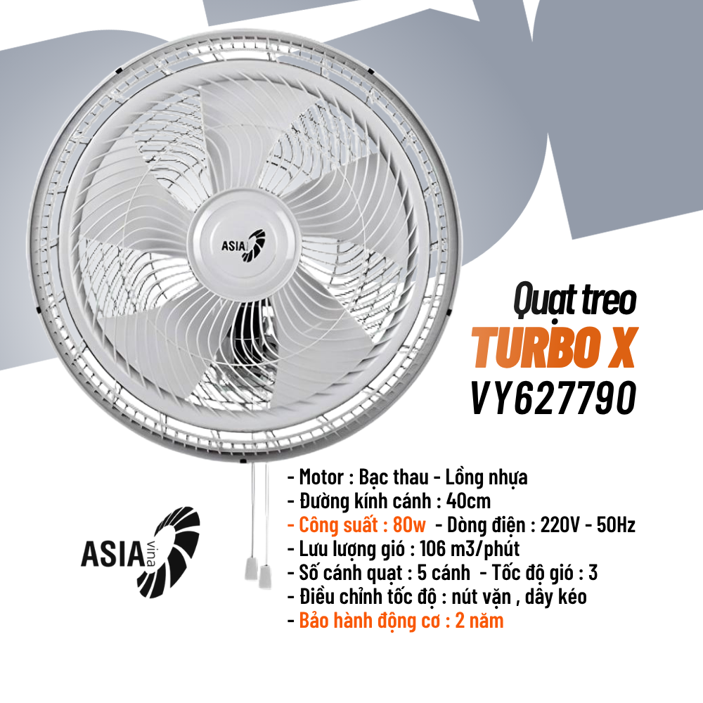 Quạt treo bán công nghiệp ASIA TURBO X - 80W - Bảo hành 24 tháng
