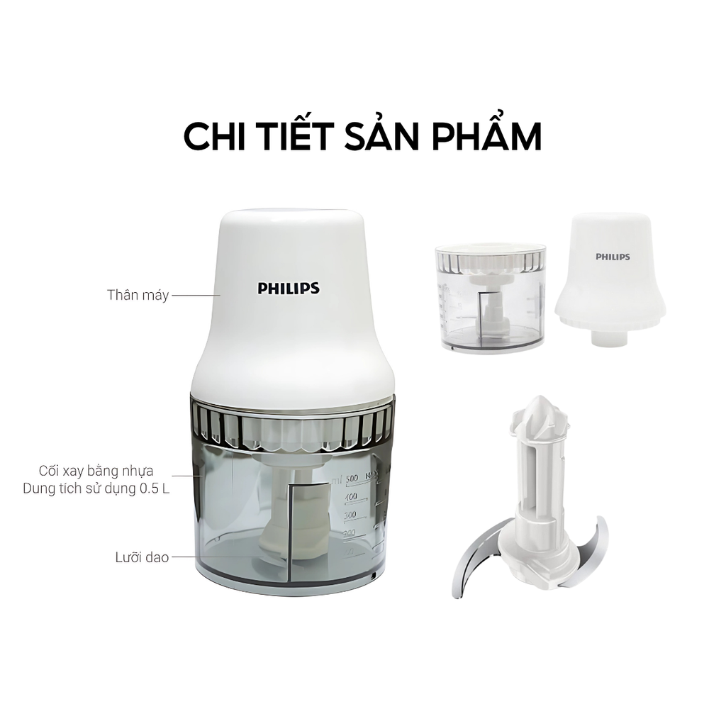 Máy xay thịt mini PHILIPS HR1393/00 Màu Trắng Công suất 450W