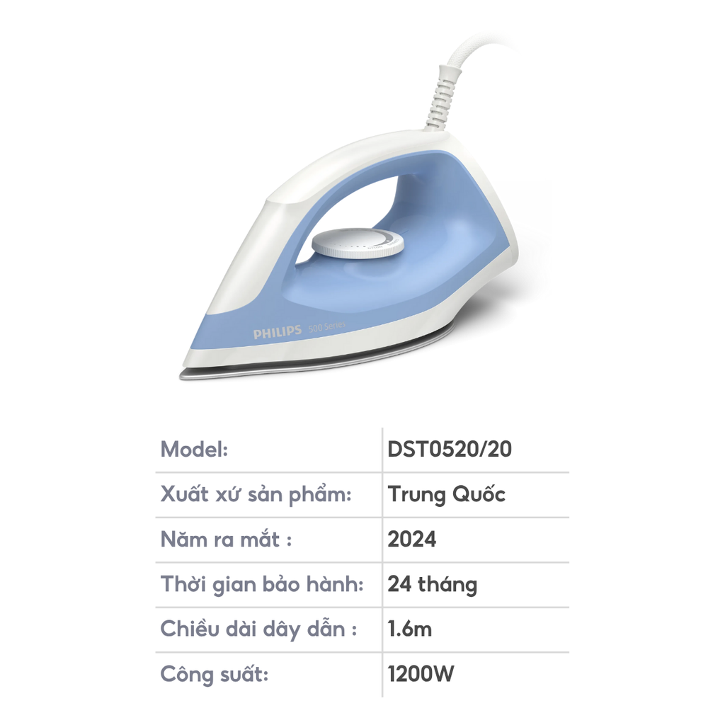 Bàn ủi khô Philips DST0520/20 Xanh dương