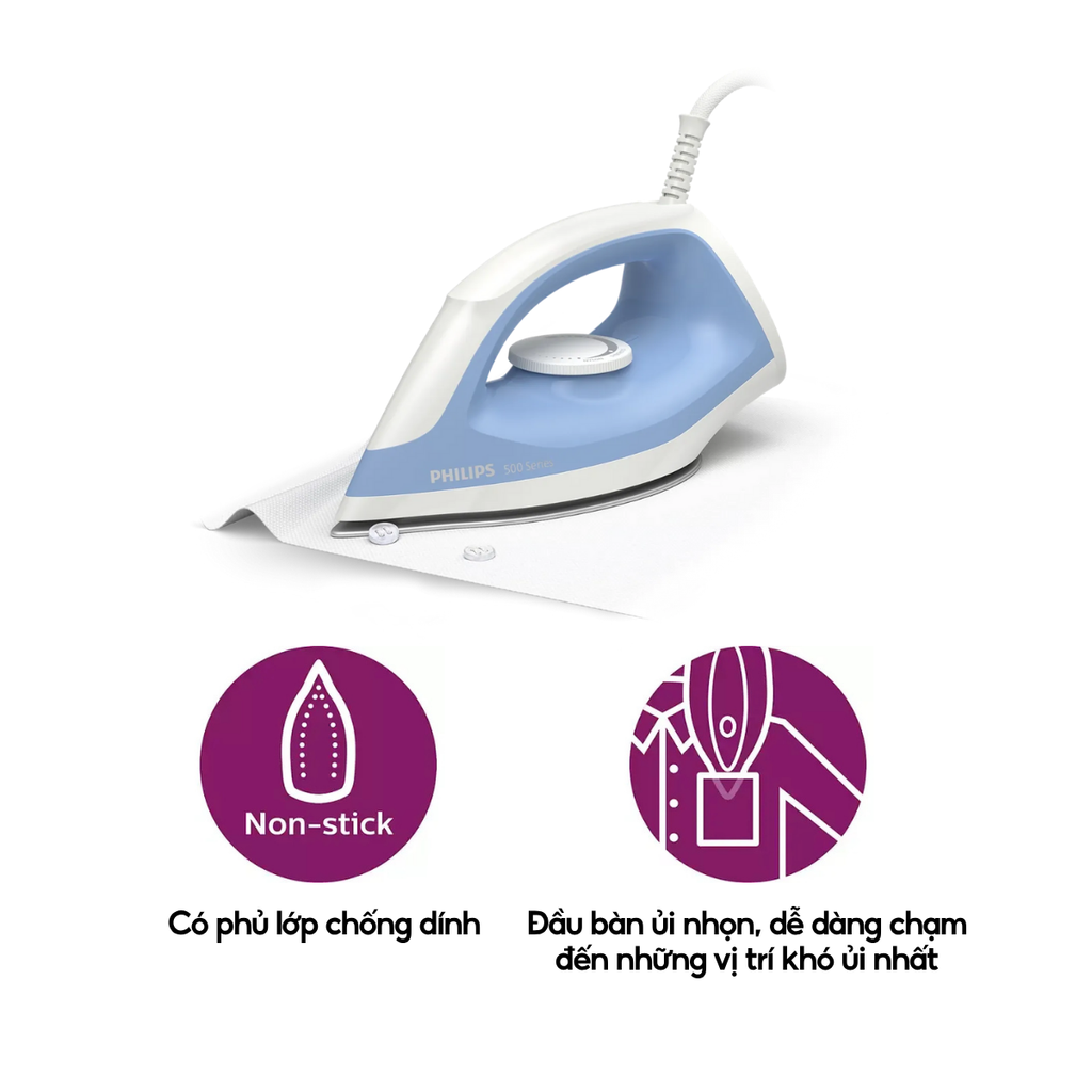 Bàn ủi khô Philips DST0520/20 Xanh dương
