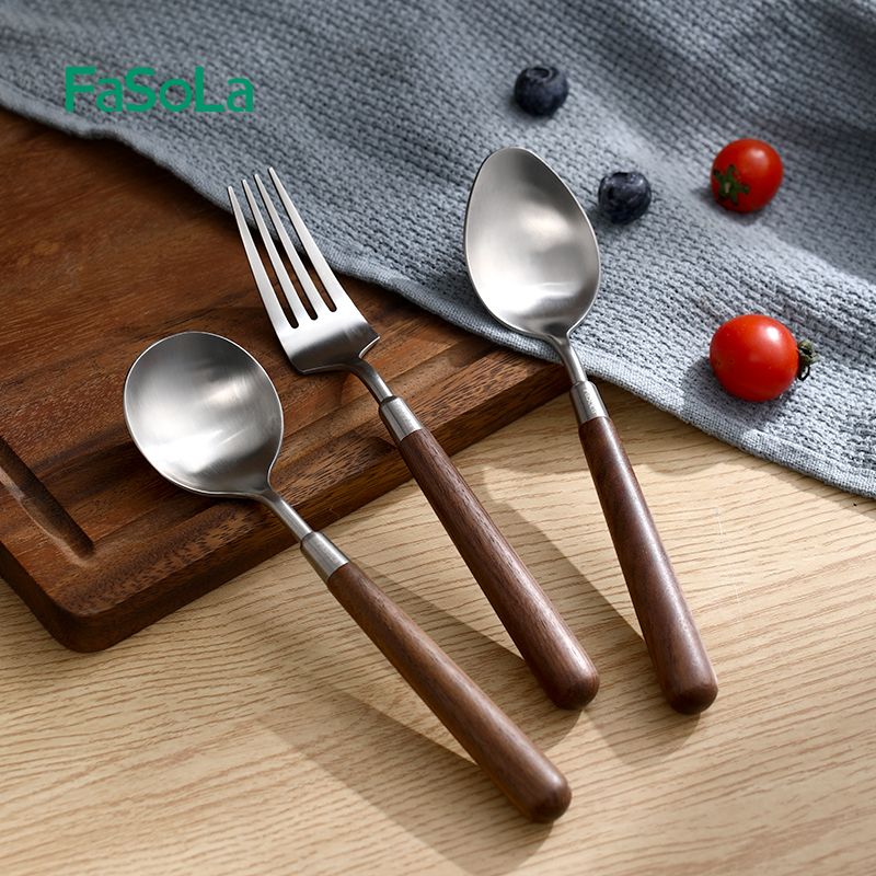 Dụng cụ bàn ăn inox cán gỗ phong cách cổ điển FSLSH-409