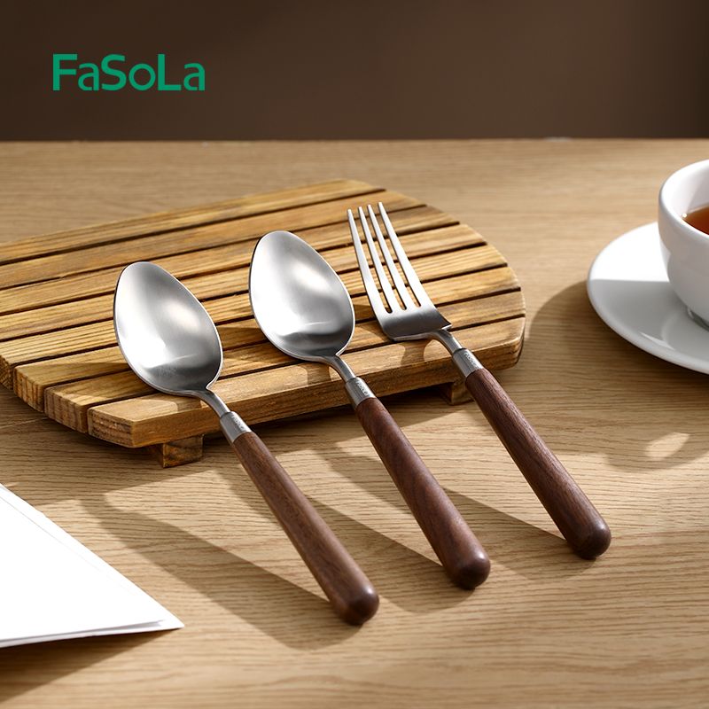 Dụng cụ bàn ăn inox cán gỗ phong cách cổ điển FSLSH-409