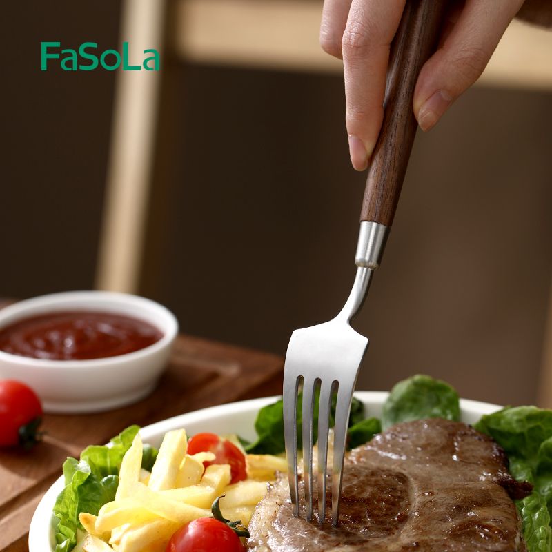 Dụng cụ bàn ăn inox cán gỗ phong cách cổ điển FSLSH-409