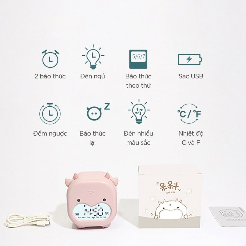 Đồng hồ báo thức hình bò ngố Dada hồng phấn FSLDZ-504