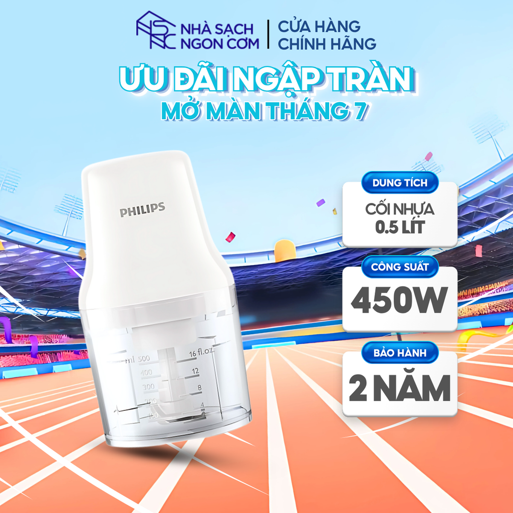 Máy xay thịt mini PHILIPS HR1393/00 Màu Trắng Công suất 450W