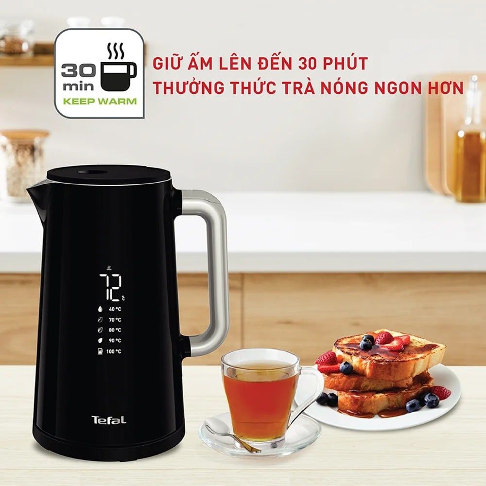 Bình đun siêu tốc hiển thị nhiệt độ 1.7L Tefal Smart&Light KO850810