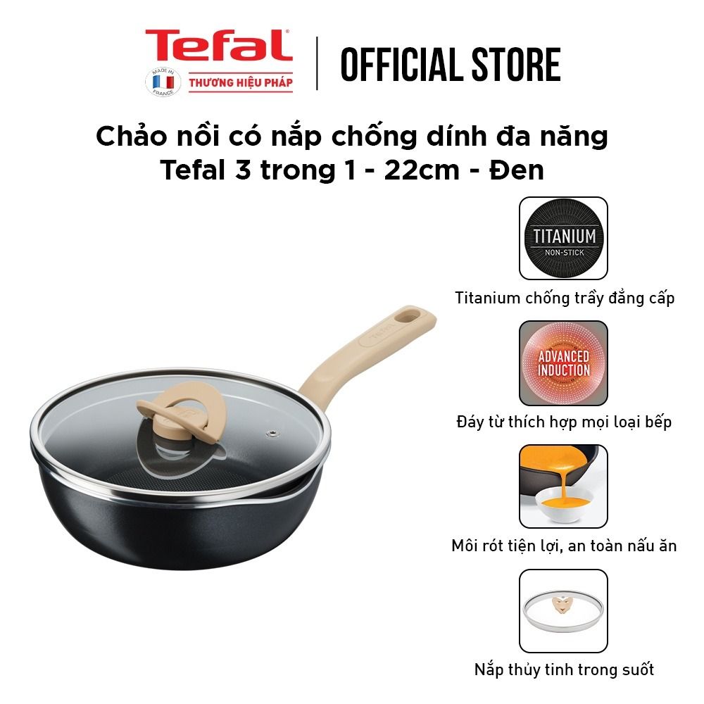 Chảo nồi có nắp chống dính đa năng Tefal One Pick Pot Pan 3 trong 1