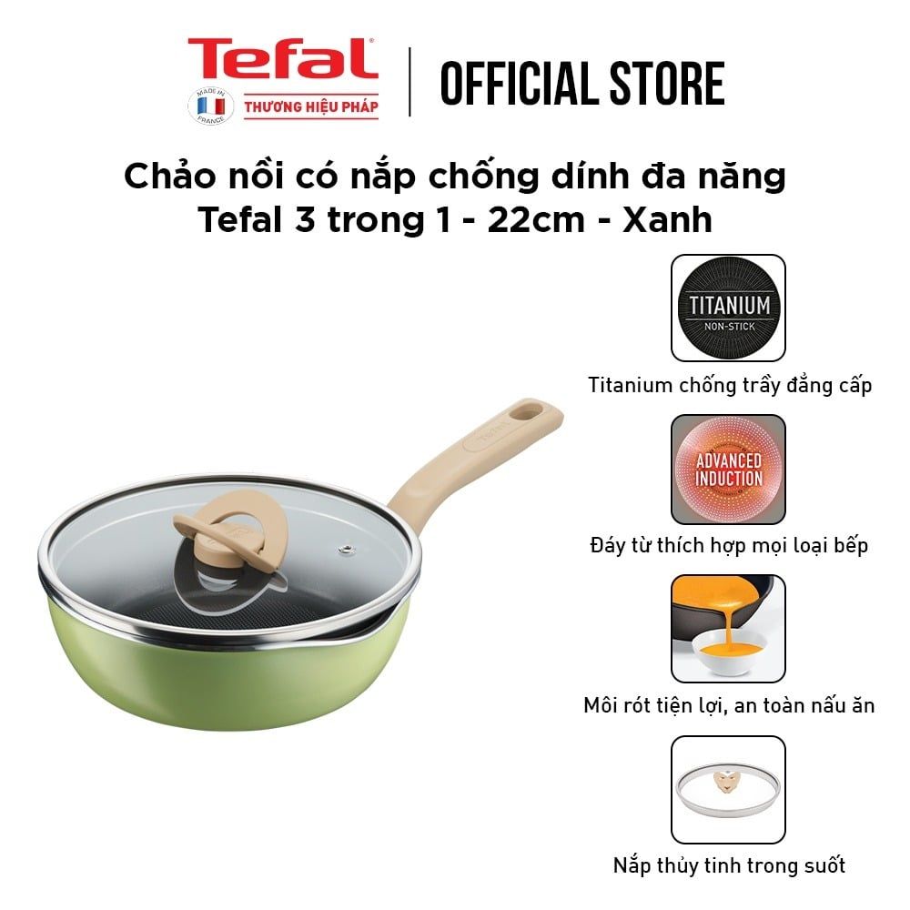 Chảo nồi có nắp chống dính đa năng Tefal One Pick Pot Pan 3 trong 1