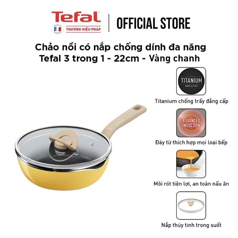 Chảo nồi có nắp chống dính đa năng Tefal One Pick Pot Pan 3 trong 1