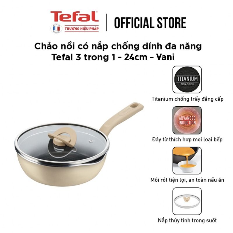 Chảo nồi có nắp chống dính đa năng Tefal One Pick Pot Pan 3 trong 1