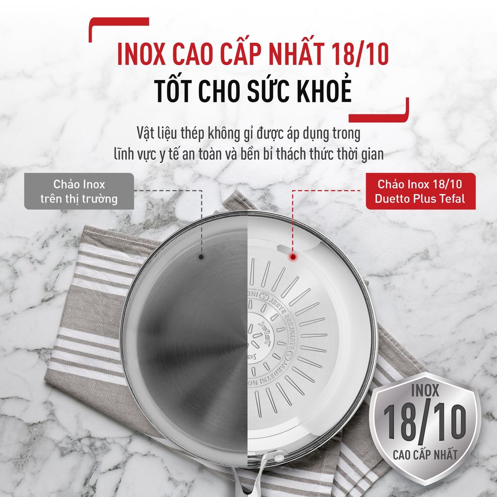 Chảo chiên inox chống dính Titanium Tefal Duetto Plus