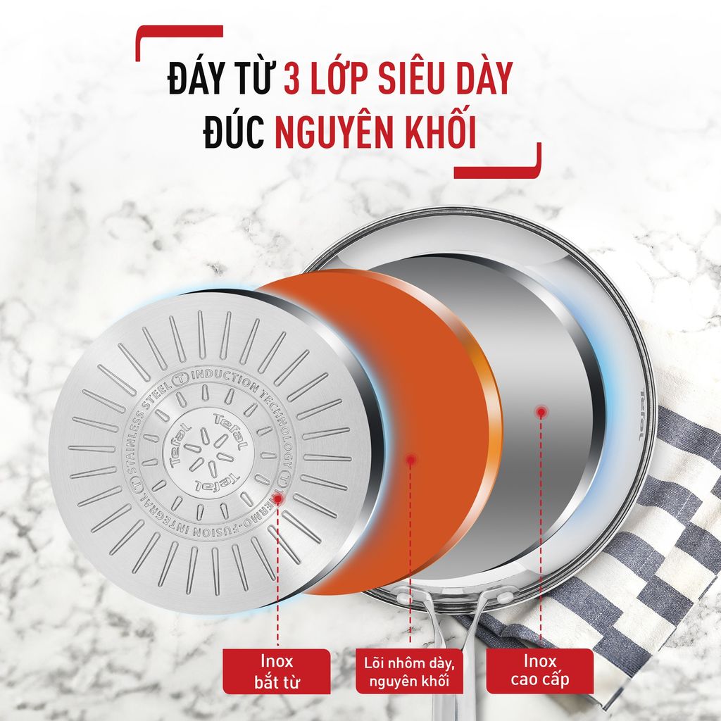 Chảo chiên inox chống dính Titanium Tefal Duetto Plus