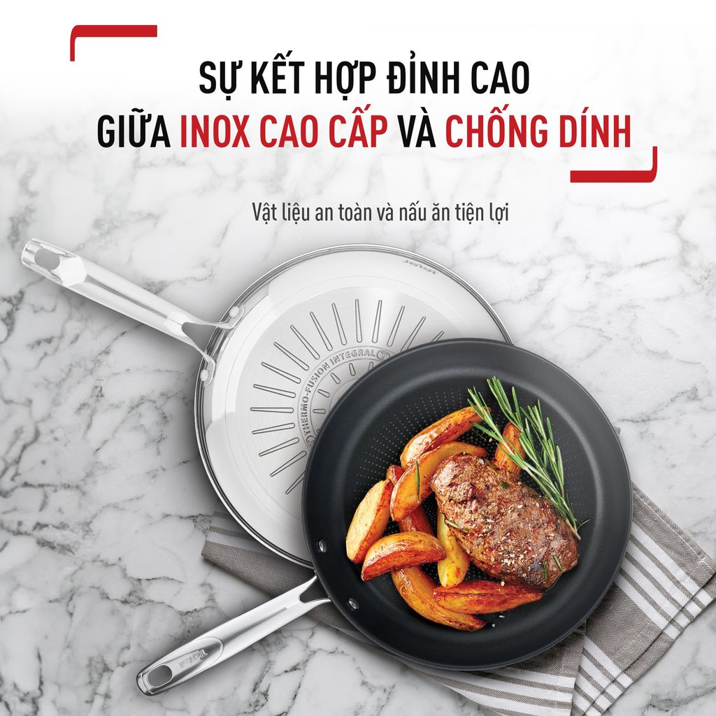 Chảo chiên inox chống dính Titanium Tefal Duetto Plus