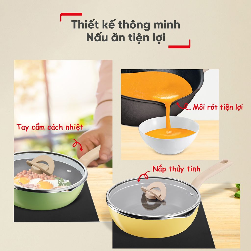 Chảo nồi có nắp chống dính đa năng Tefal One Pick Pot Pan 3 trong 1