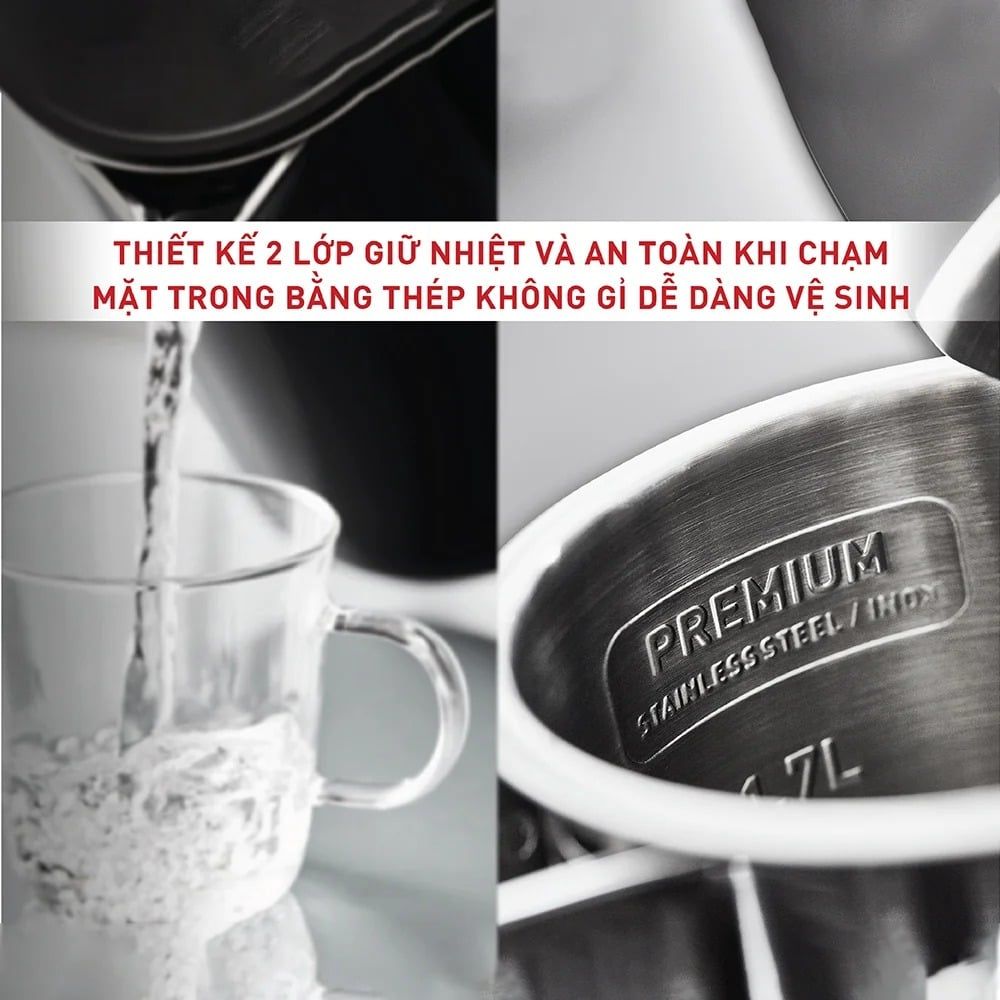 Bình đun siêu tốc hiển thị nhiệt độ 1.7L Tefal Smart&Light KO850810