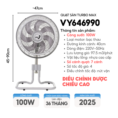Quạt sàn ASIAVINA TURBO MAX 100W VY646990