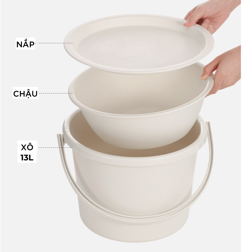 Combo xô 13L kèm chậu có nắp đậy FSLYF-074