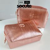  Túi Đựng Mỹ Phẩm Charlotte Tilbury Nhũ Hồng Logo Vàng 14x11x5cm 