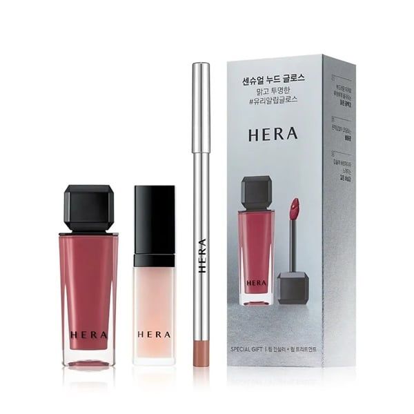  Set Son Bóng HERA Sensual Nude Gloss 5g ( Son Màu 380 - Che Khuyết điểm môi - Dưỡng Môi Silky Lip Treatment ) 