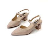  Giày sandal xẻ  tim bít mũi hở gót trụ 5cm 1005 