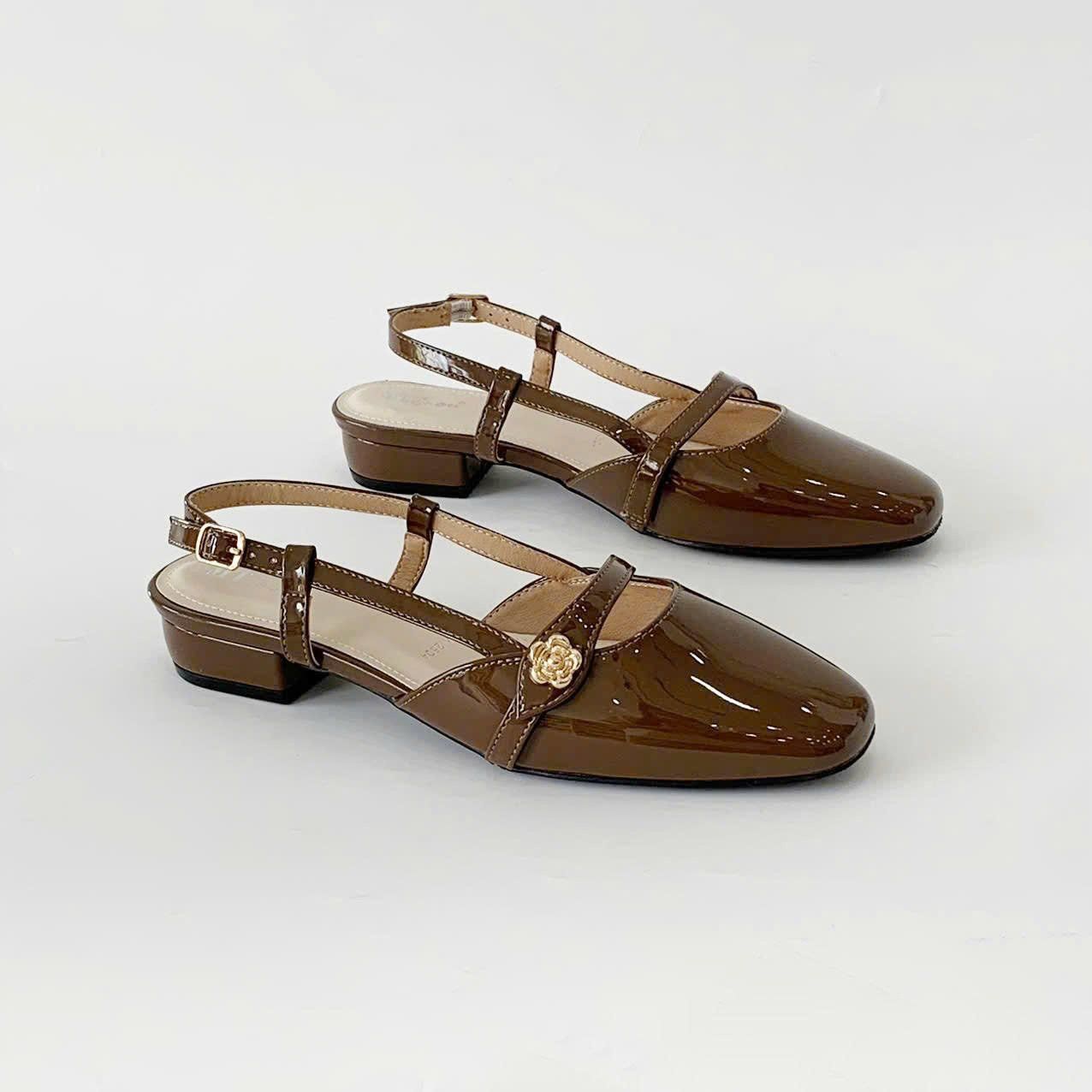  Giày sandal mũi vuông slingback cao cấp thanh lịch gót cao 2cm MT2504 