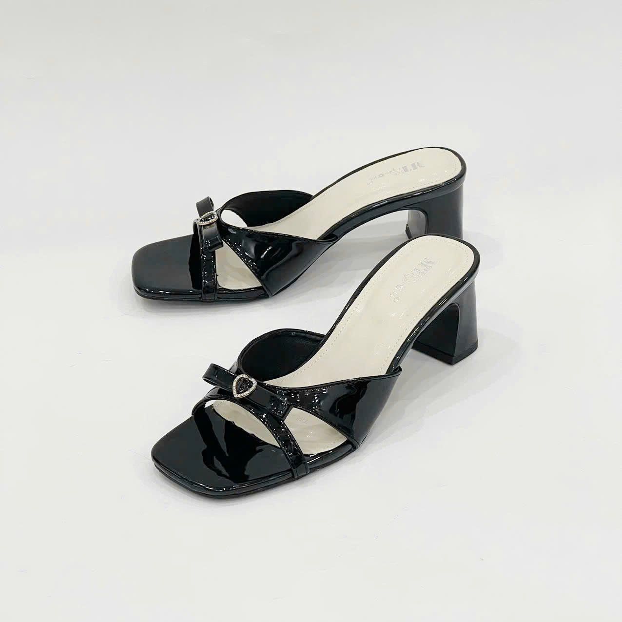  Guốc nữ mũi vuông nơ đính đá hình trái tim MT2529 