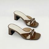  Guốc nữ mũi vuông nơ đính đá hình trái tim MT2529 