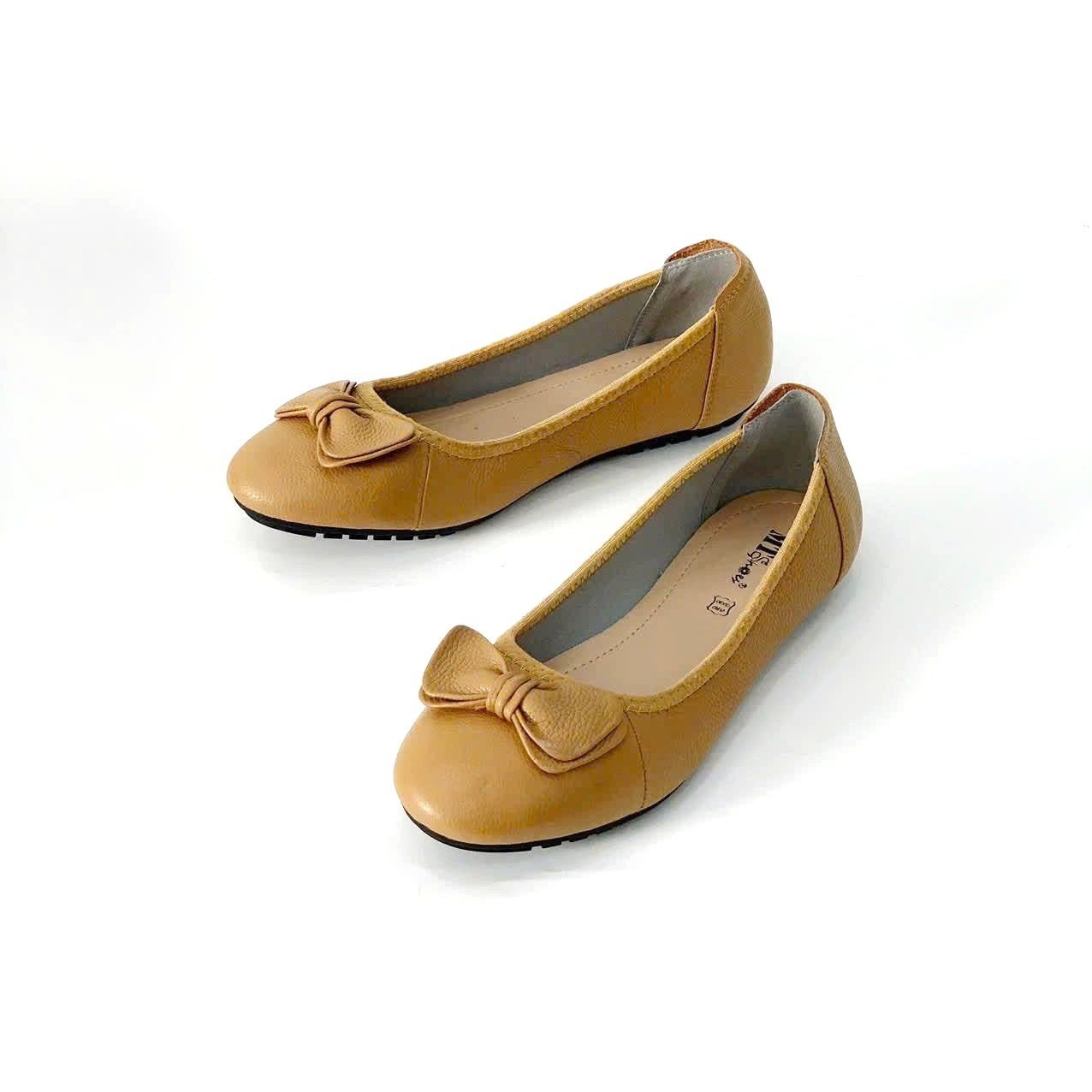  Giày búp bê bệt da thật phối nơ MT09 