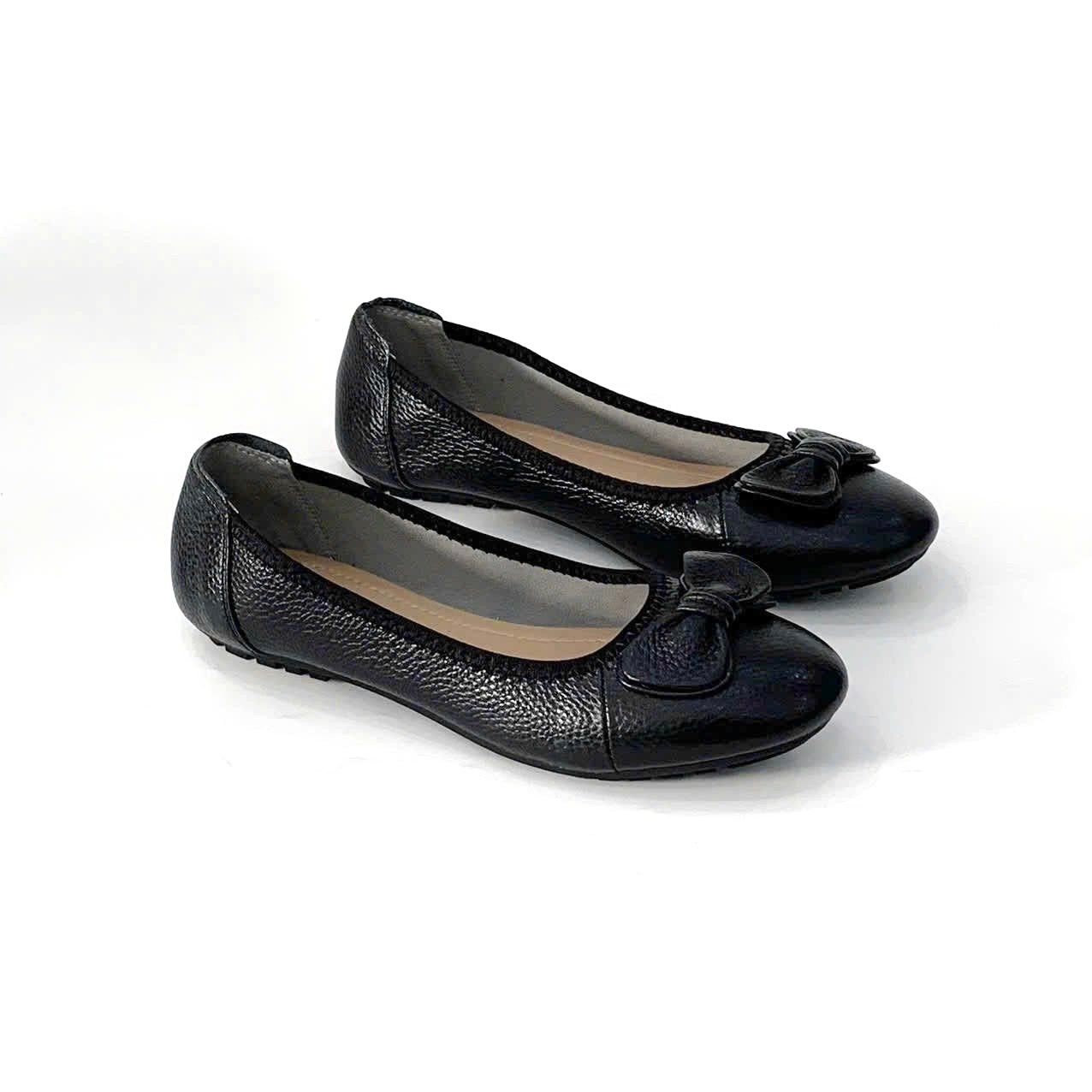  Giày búp bê bệt da thật phối nơ MT09 