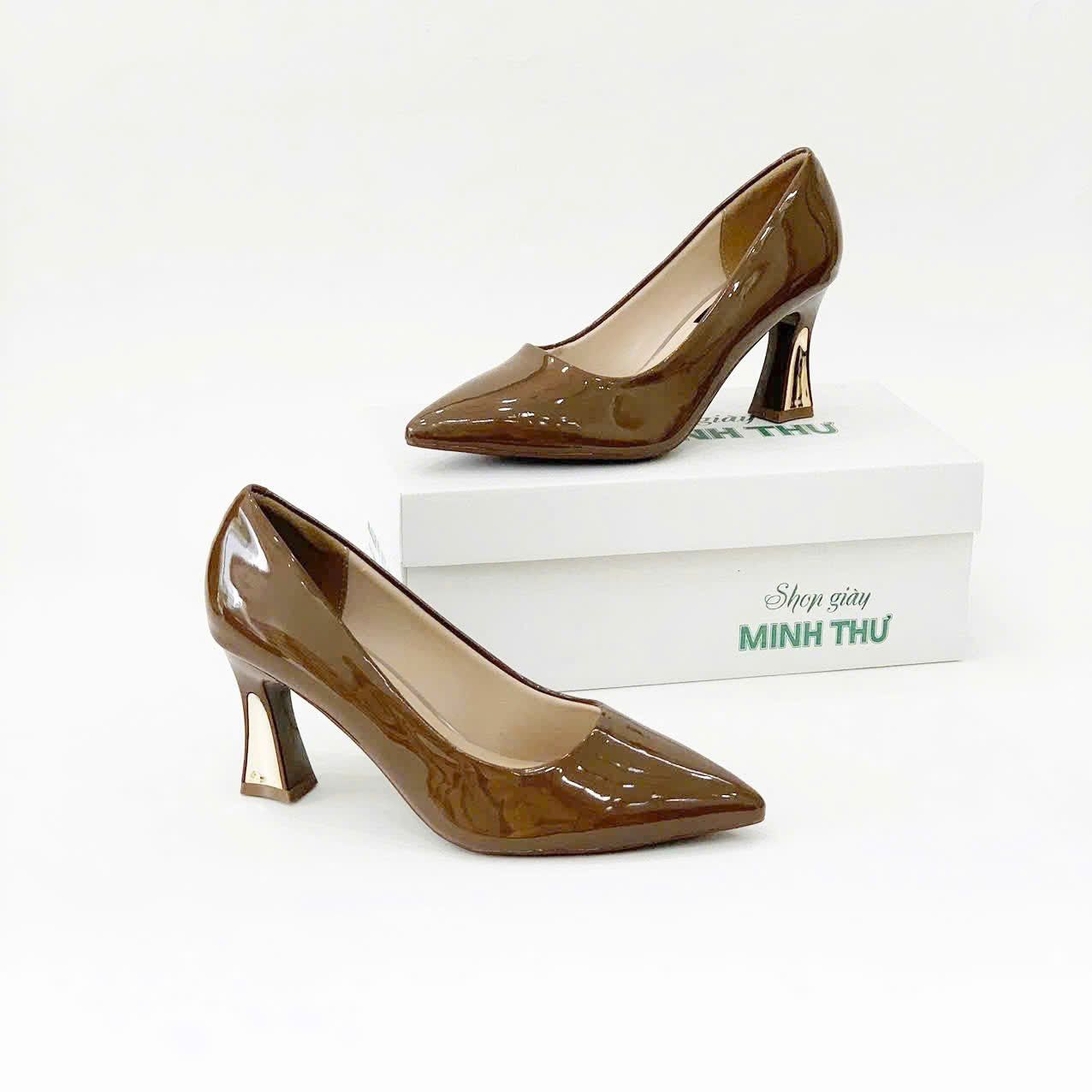  Giày cao gót mũi nhọn gót ốp đồng 7cm MT218 
