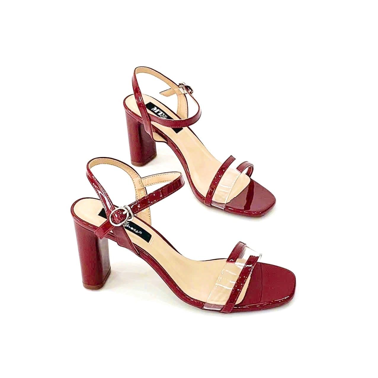  Xăng đan 7cm quai trong bảng nhỏ phối màu 925 