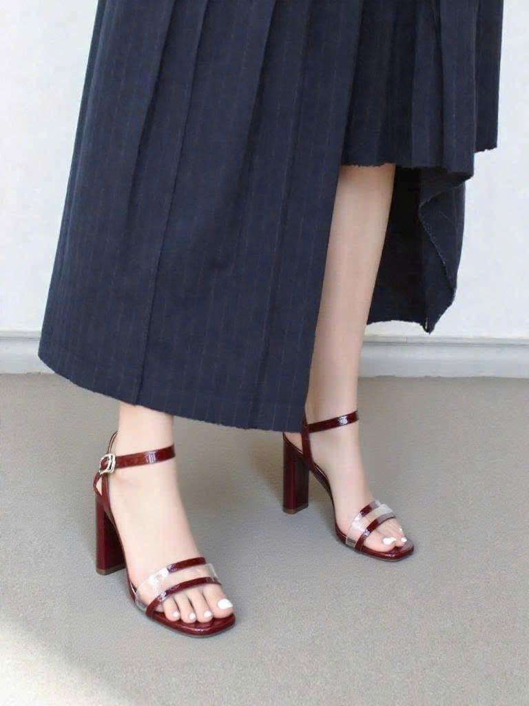  Xăng đan 7cm quai trong bảng nhỏ phối màu 925 