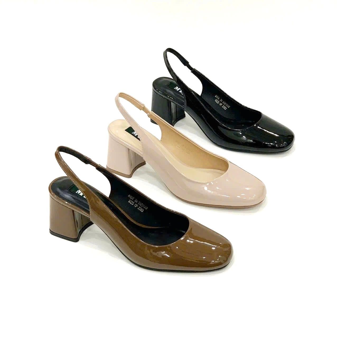  Giày sandal mũi tròn quai thun cho giãn gót trụ 7cm MT3383 